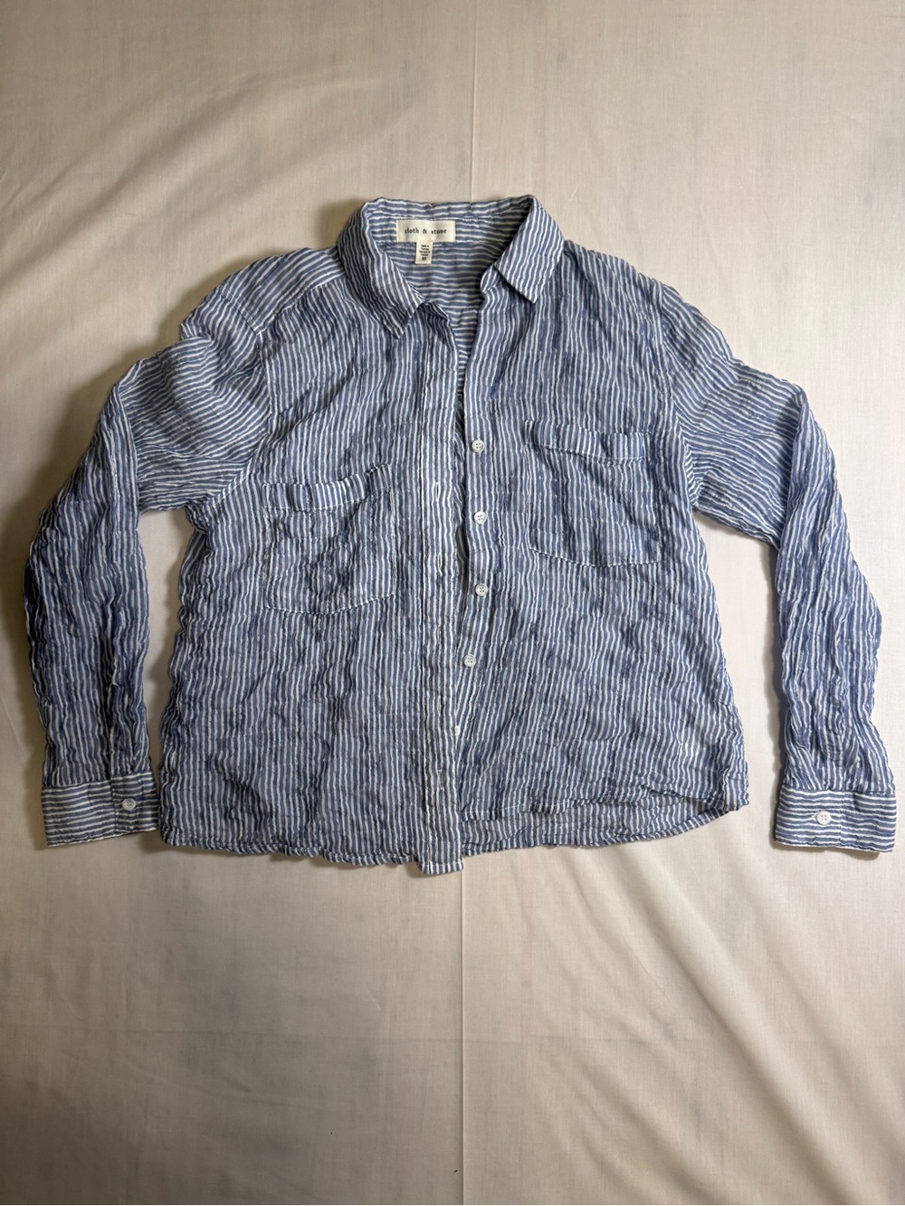 Cloth & Stone Anthropologie Striped Seersucker Button Down Shirt Womens XS Blue